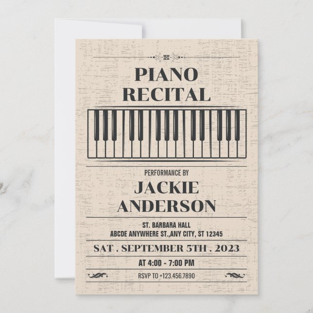 Invitation de piano vintage (Devant)