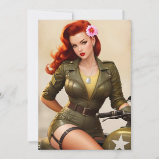 Invitation de Pinup de moto de l'Armée vintage