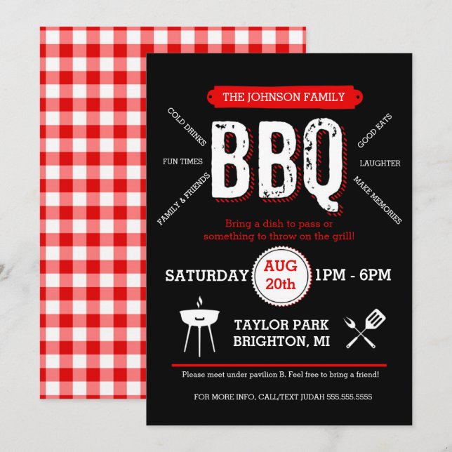Invitation de pique-nique Bold BQ, Invitation de b (Devant / Derrière)