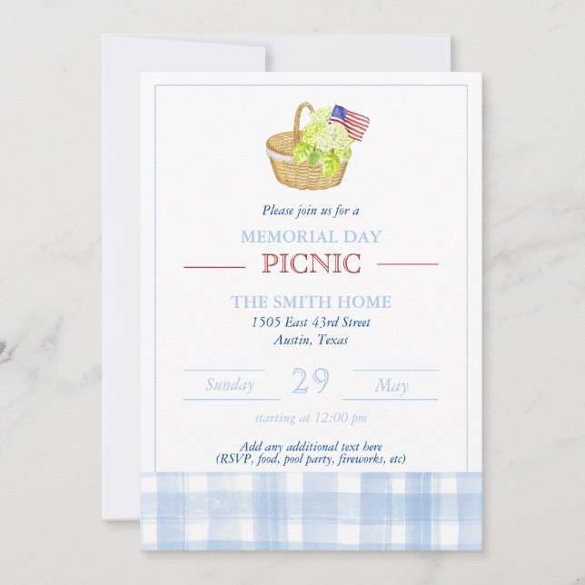 Invitation de pique-nique du jour commémoratif (Devant)