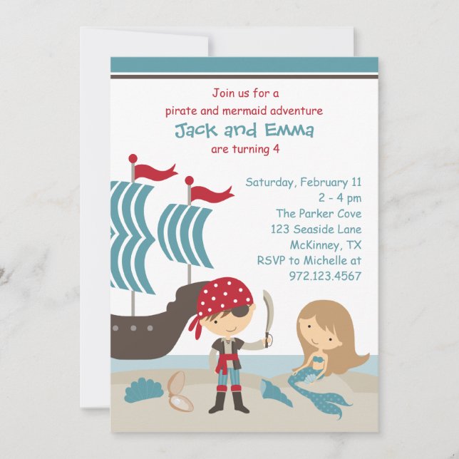 Invitation de Pirate et Sirène (Devant)
