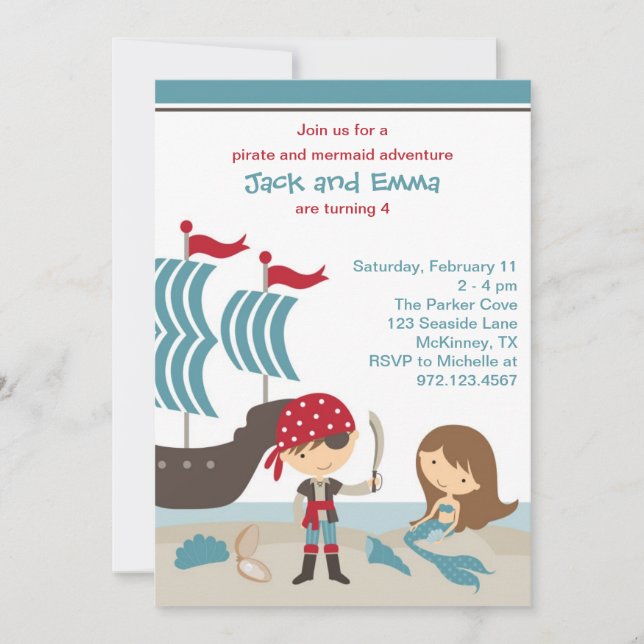 Invitation de Pirate et Sirène (Devant)