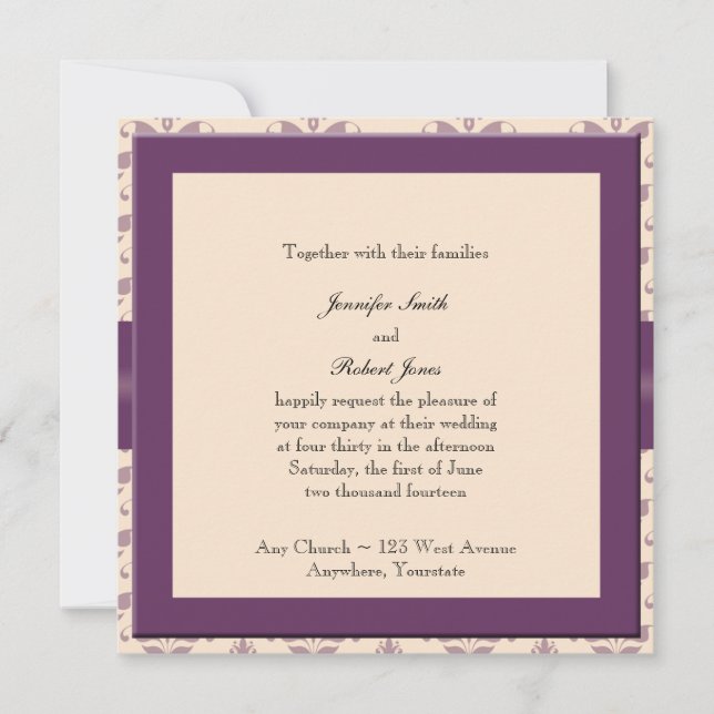 Invitation de Plum et Champagne Mariage damassé (Devant)