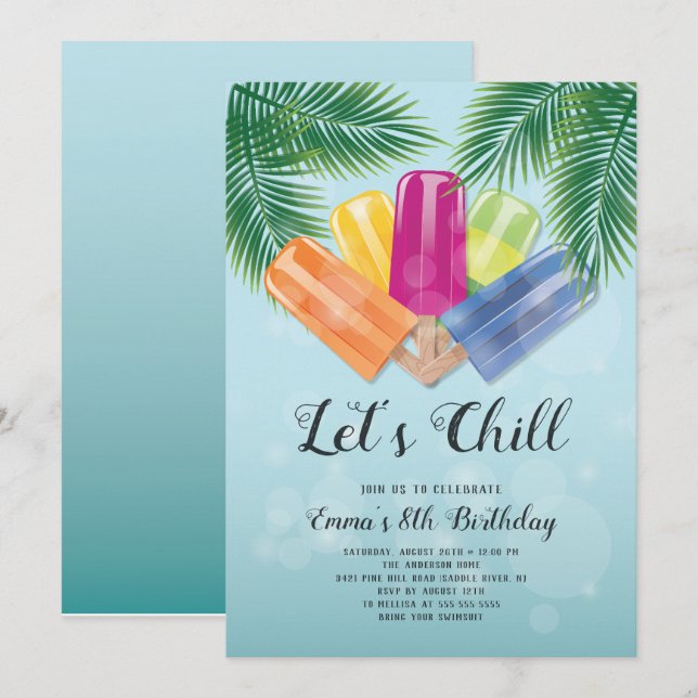 Invitation de Popsicle pour l'anniversaire de Chil (Devant / Derrière)