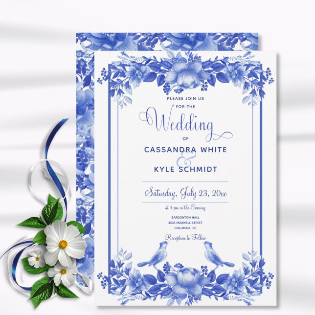 Invitation de porcelaine florale bleu et blanc (Créateur téléchargé)