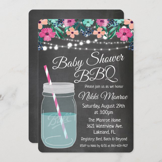 Invitation de pot de maçon de BBQ de baby shower (Devant / Derrière)