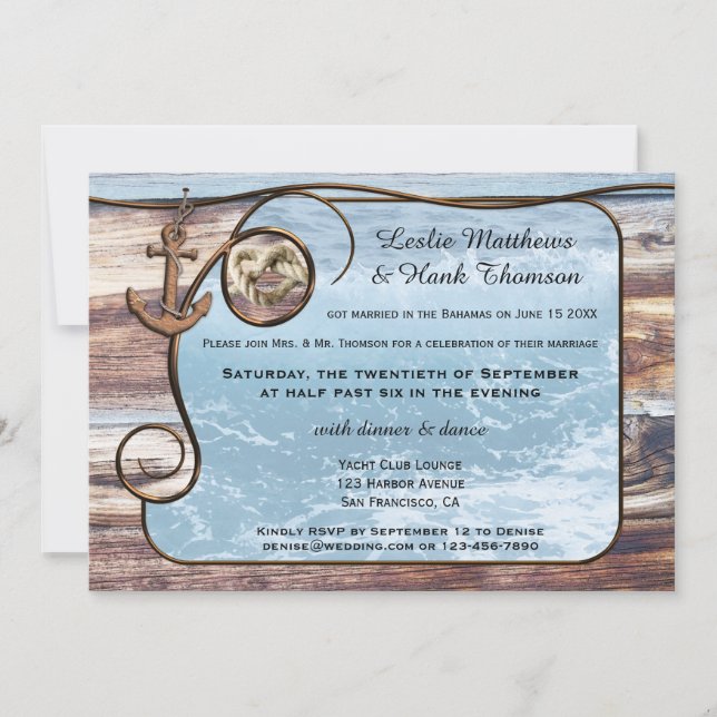 Invitation de poteau d'ancre nautique ou de mariag (Devant)