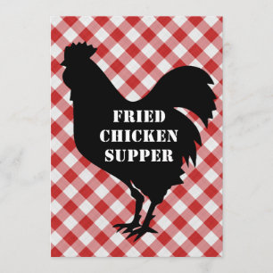 Invitation De poulet, rouge et blanc dîner frit par tissu de