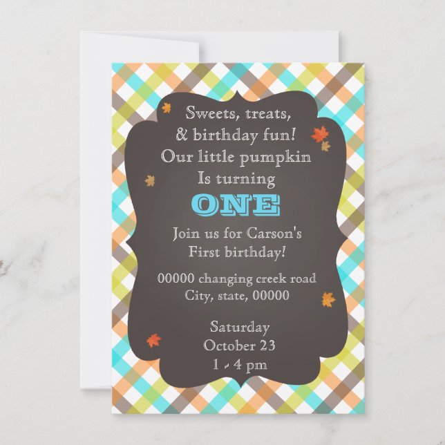 Invitation de premier anniversaire au citrouille p (Devant)