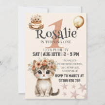 Invitation de premier anniversaire de chat pour fi
