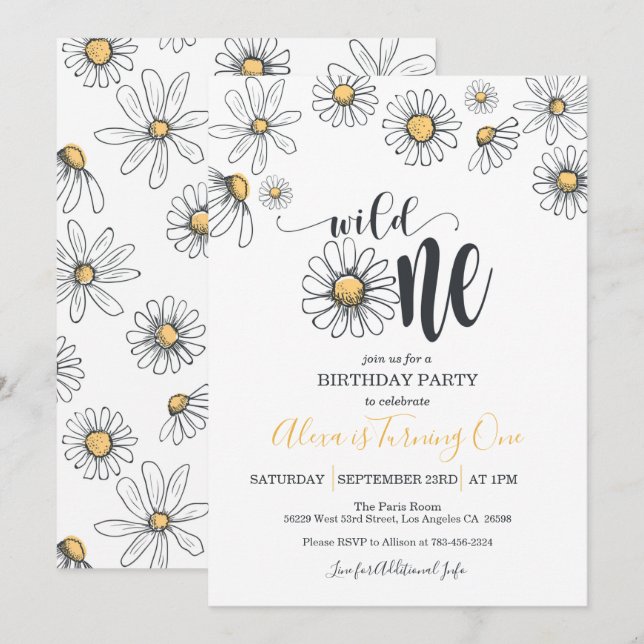 Invitation de premier anniversaire de marguerite - (Devant / Derrière)