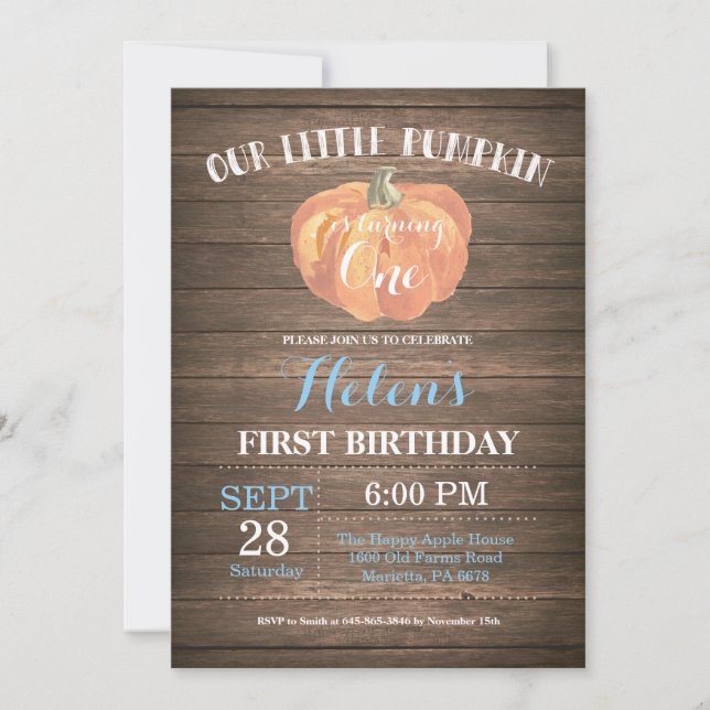 Invitation de premier anniversaire du Citrouille r (Devant)