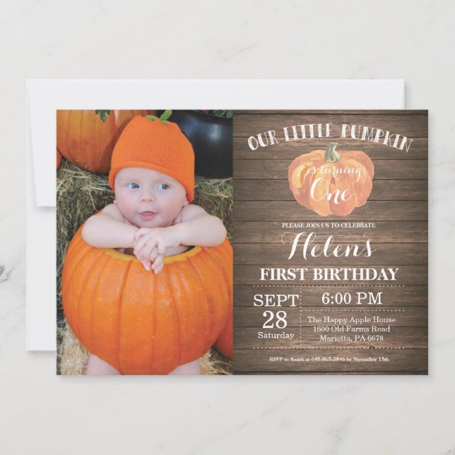 Invitation de premier anniversaire du Citrouille r (Devant)