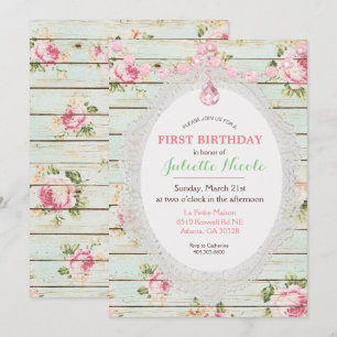 Invitation de premier anniversaire en bois floral 