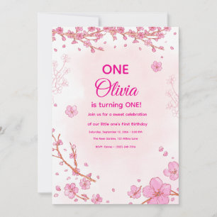 Invitation de premier anniversaire Fleur de cerisi