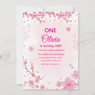 Invitation de premier anniversaire Fleur de cerisi