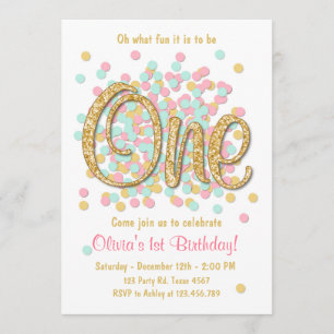 Invitation de premier anniversaire Girl Pink Gold 