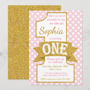 Invitation de premier anniversaire rose et or