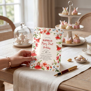 Invitation de premier anniversaire rouge de jardin