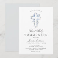 invitation de première communion avec croix floral