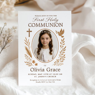 Invitation de première communion de fille rustique