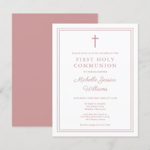 Invitation de première communion rose poudré éléga