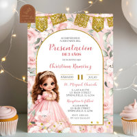 Invitation de présentation de fille florale rose p
