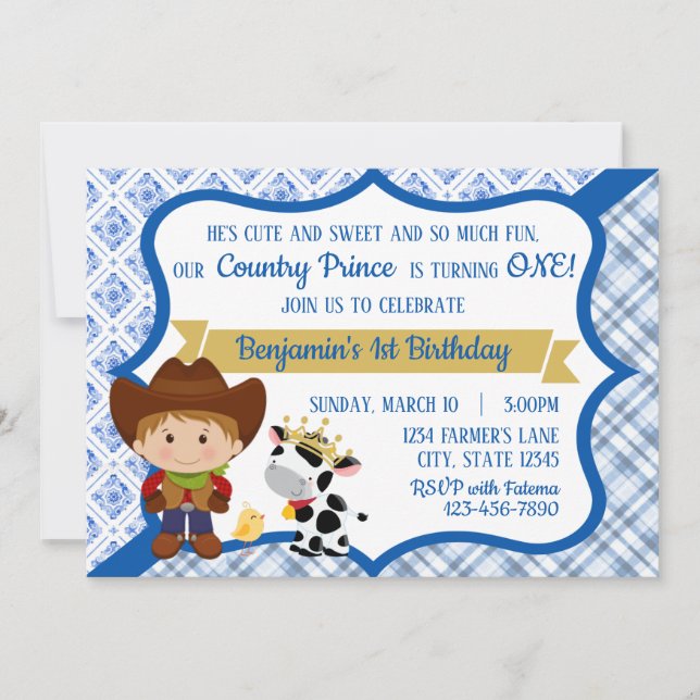 Invitation de Prince pour le premier anniversaire (Devant)