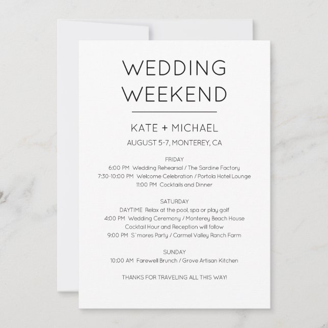 Invitation de programme de week-end de mariage élé (Devant)