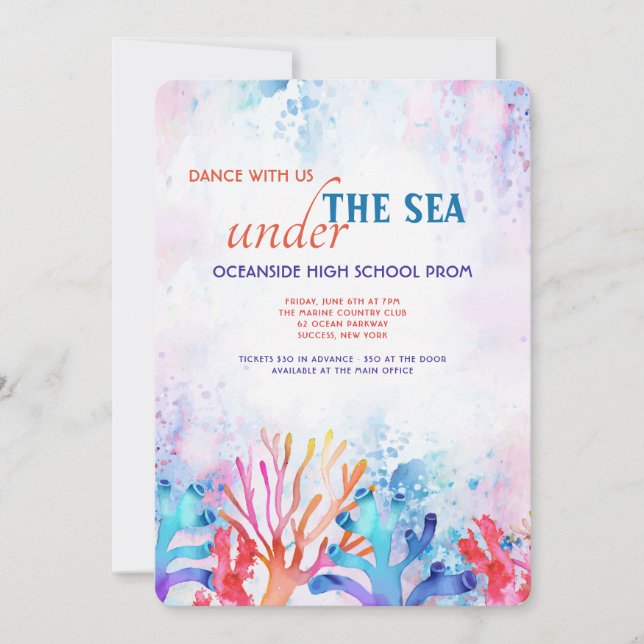 Invitation de Prom à l'aquarelle de corail (Devant)
