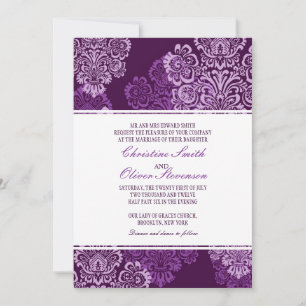 Invitation de Purple Eggplant Mariage damassé