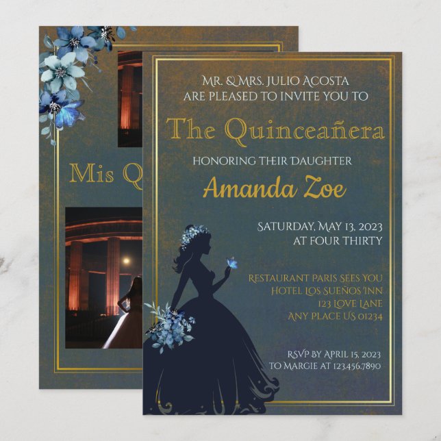 Invitation de Quinceañera (Devant / Derrière)
