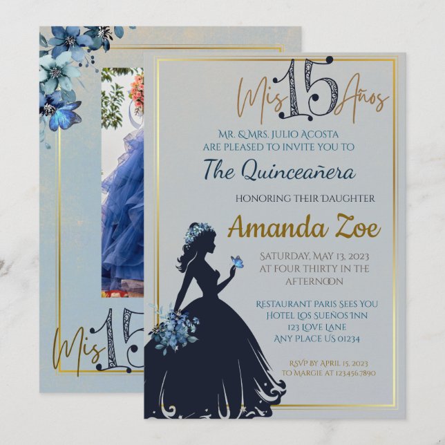 Invitation de Quinceañera (Devant / Derrière)