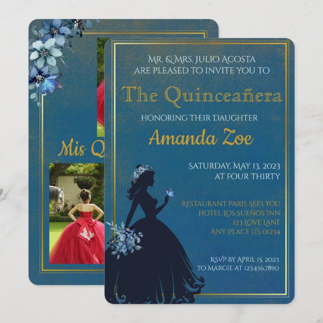 Invitation de Quinceañera (Devant / Derrière)