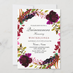 Invitation de Quinceanera à couronne florale viole