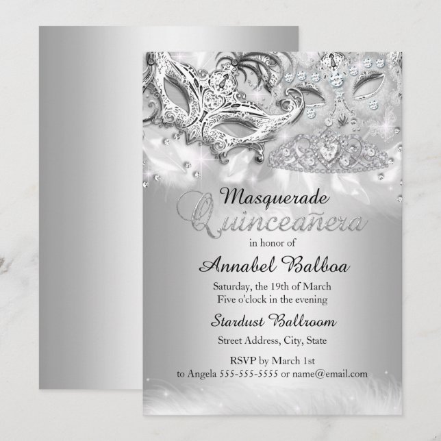 Invitation de Quinceanera à la mascarade d'étincel (Devant / Derrière)