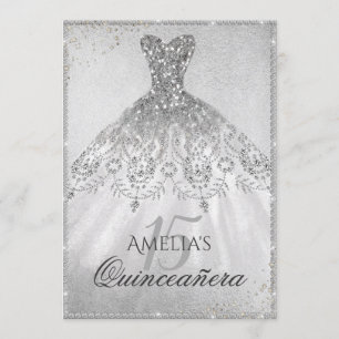 Invitation de Quinceañera à robe argentée scintill