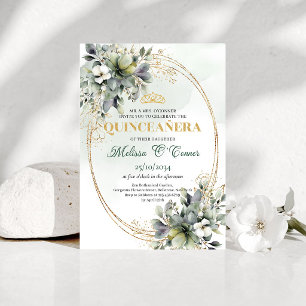 Invitation de Quinceañera aquarelle vert botanique