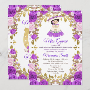 Invitation de Quinceanera aux fleurs violettes