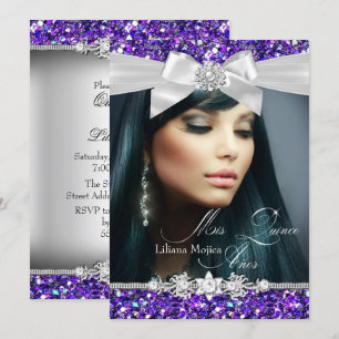 Invitation de Quinceanera avec ruban pailleté arge