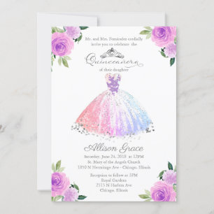 Invitation de Quinceanera Bilingue Couleurs Pastel