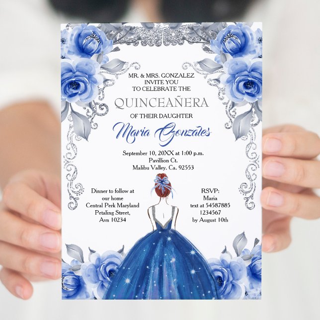 Invitation de Quinceanera bleu de la marine d'arge (Créateur téléchargé)