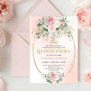 Invitation de Quinceañera Bohème Florale Rose Pâle