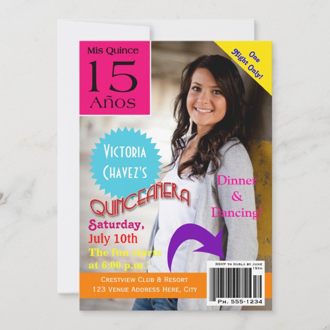 Invitation de Quinceanera de couverture de (Devant)