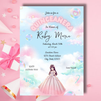 Invitation de Quinceanera de Fille Anime aux Paste
