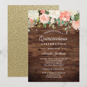 Invitation de Quinceanera en bois de sciage en or 