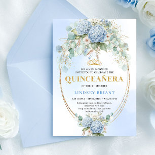 Invitation de Quinceañera en or floral bleu intemp