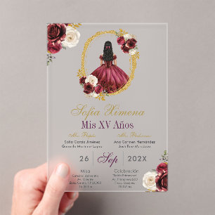 Invitation de Quinceañera en Rouge Cerise Acryliqu