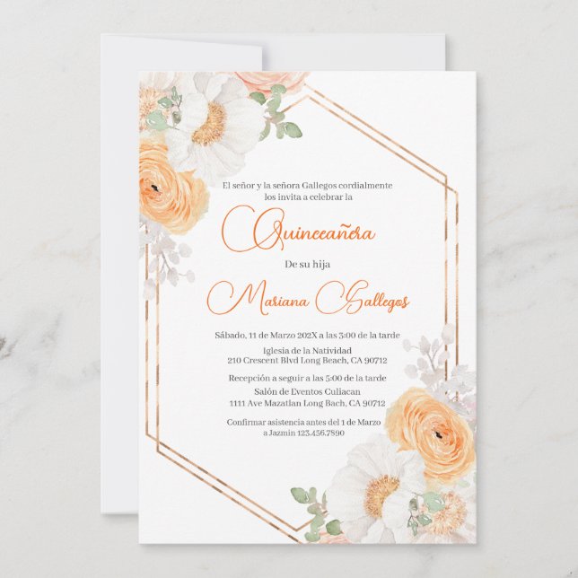 Invitation de Quinceanera, fleur de printemps (Devant)