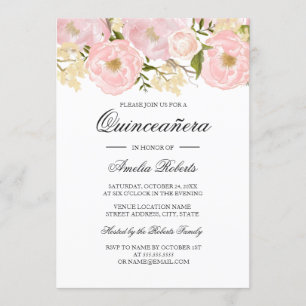 Invitation de Quinceanera Fleurie Rose Clair Éléga
